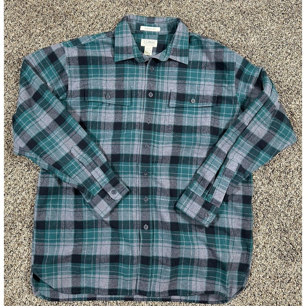 Vintage LL Bean Chamois‎ Cloth Traditional Fit Plaid Button Up Shirt Men's Sz XL